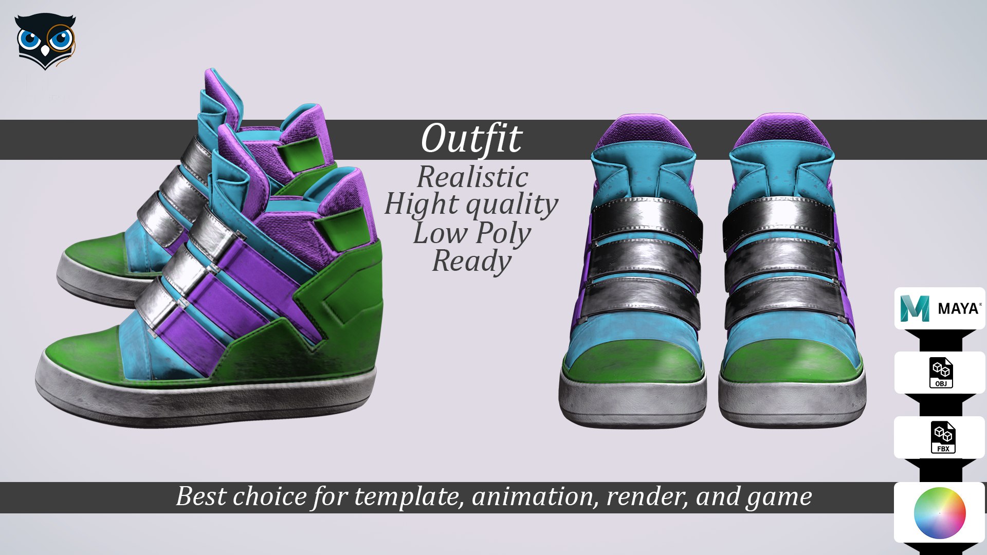 Multicolor High-Top Sneakers - Game-Ready 3D model https://p.turbosquid.com/ts-thumb/Q0/MuLwp6/nX/arttemp/png/1757685378/1920x1080/fit_q87/c2f50cc03e39207d51335b6c68843fa750471860/arttemp.jpg
