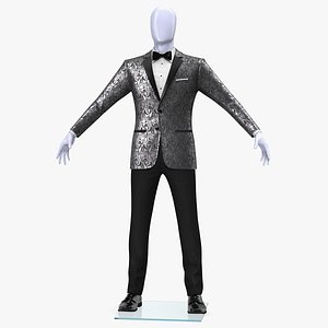 3D grey patterned tuxedo suit