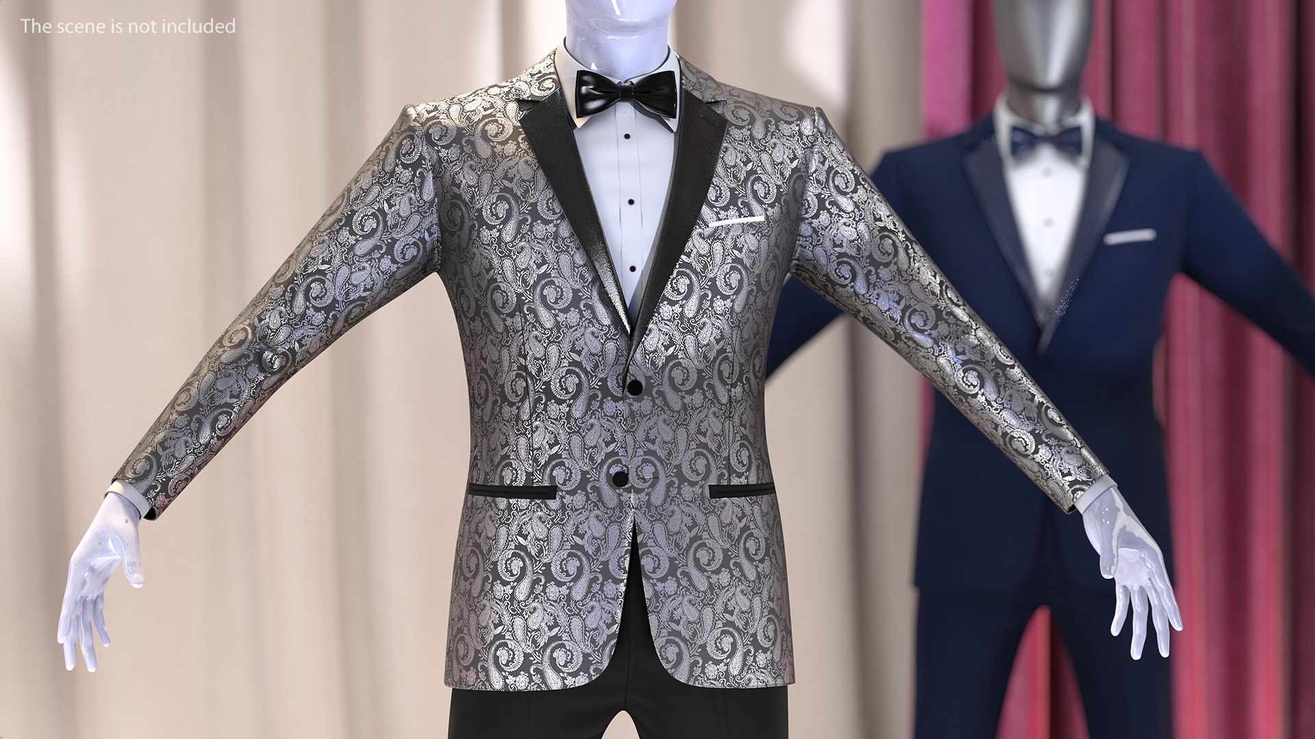 3D grey patterned tuxedo suit - TurboSquid 1500043