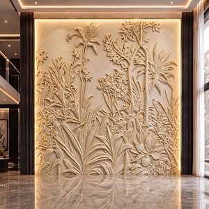 Modern Botanical Wildflowers mural Relief Wall Panel STL CNC 15