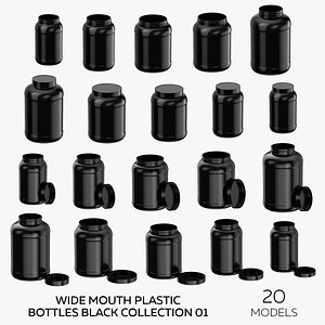 3D model Wide Mouth Plastic Bottles Black Collection 01 - 20 Models