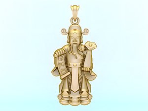 Caishen Pendant - God of Wealth Necklace  - Amulet Feng Shui Jewelry - N935