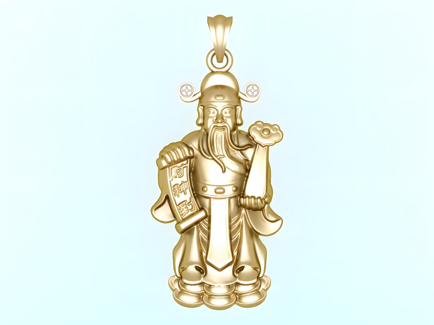 Caishen Pendant - God of Wealth Necklace  - Amulet Feng Shui Jewelry - N935 model https://p.turbosquid.com/ts-thumb/Q1/GoV3bm/rJ/matdaythantai93502/png/1756390952/1920x1080/fit_q87/81569c7571aa23225c79673a133268621f564be2/matdaythantai93502.jpg