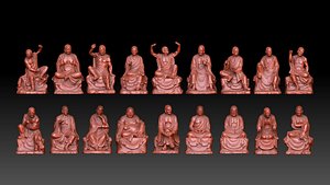 3D model of 18 Arhat Buddha statues 3D print model 3D model