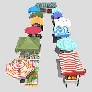 3D green market stalls