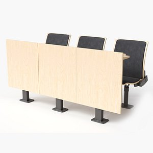 3D Auditorium Chairs And Tables Light Wood Soft model