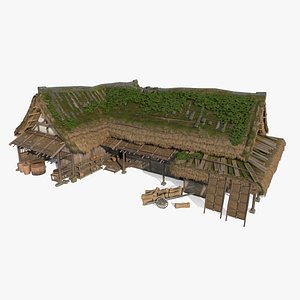 3D Asian Ancient Architecture Thatched Cottage Storage Room
