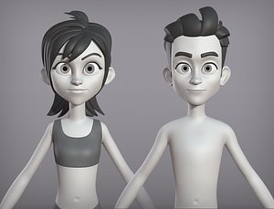Male and female cartoon characters base mesh