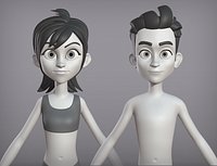 Male and female cartoon characters base mesh