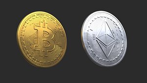 bitcoin ethereum coins 3D model