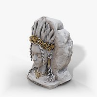 Coconut Goddess Head Statue - Stone Bust with Gold Crown
