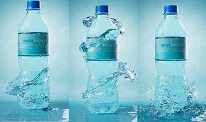 3D Animated water spiral splash - plastic water bottle model