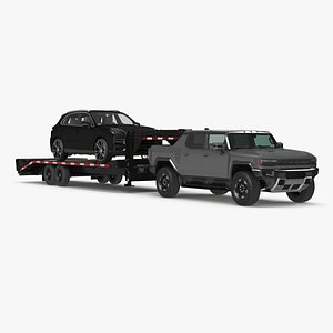 3D model Pickup Truck with Gooseneck Trailer and Crossover