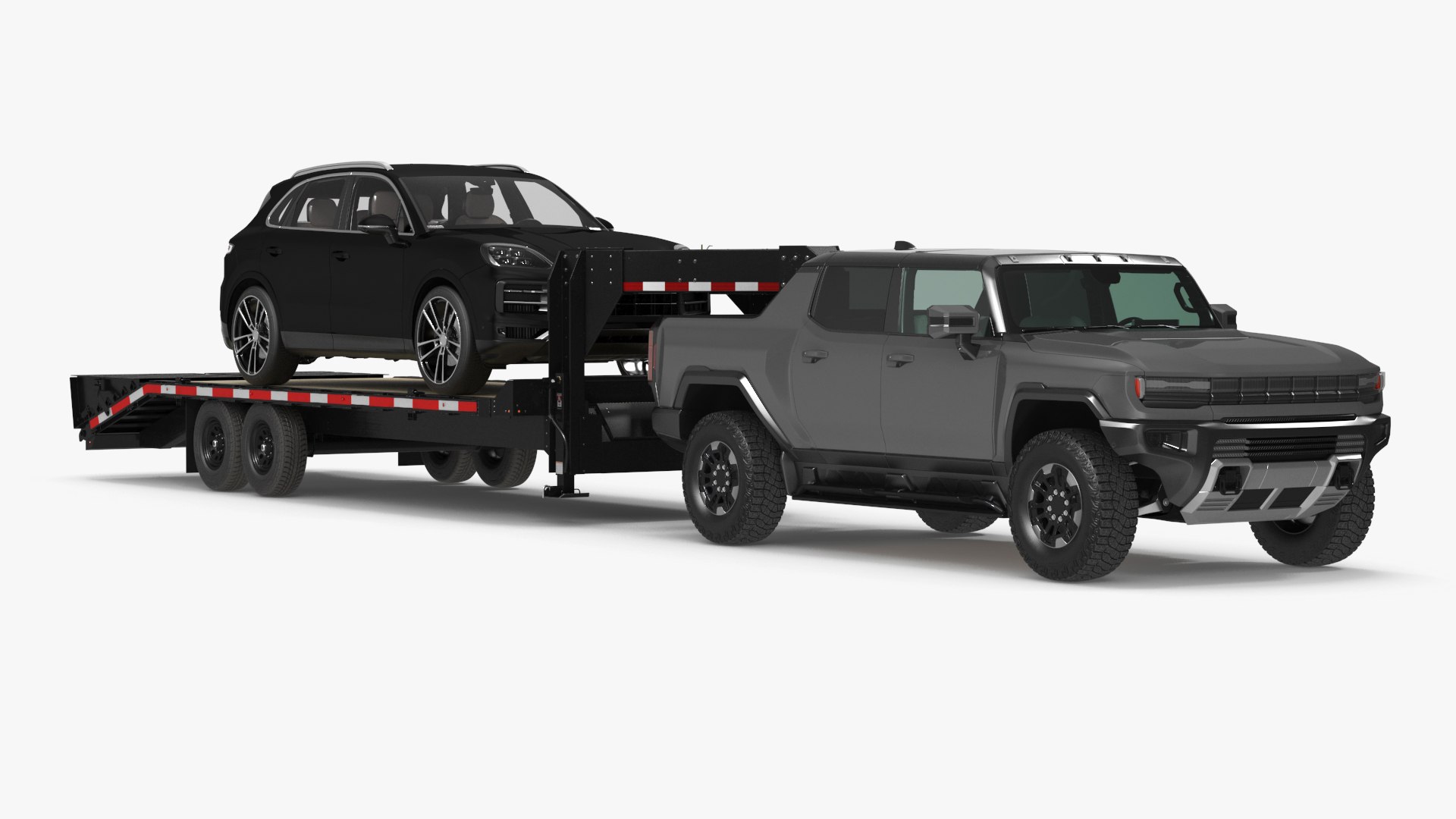 Pickup Truck with Gooseneck Trailer and Crossover 3D model preview