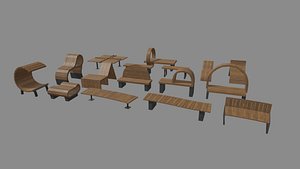 3D Low Poly Bench Pack model