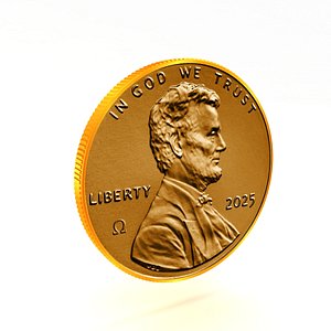 US Omega Penny 2025 obverse 24kt gold 3D model
