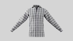3D Male Shirt 01 Black And White Fannel Checkered model