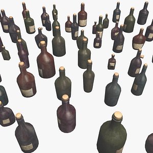 Bottles and wooden bottles cabinet model