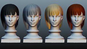 3D Female hair low poly 4 colors