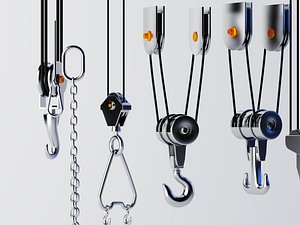 Industrial crane hooks  pulleys and lifting equipment 3D