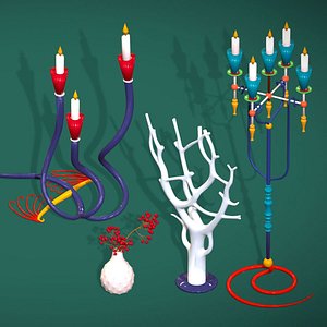 3D Show Pieces Pack - Antique Decorative Art Pack with Trees Pots and Candelabras model