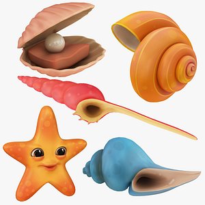 Cartoon Sea star and Sea Shells Collection 3D