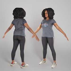 3D African young woman in sportswear ready for animation 311 model
