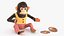 Windup Monkey Toy with Cymbals Striped Red Fur for Maya