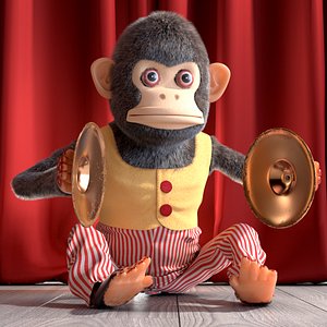 Windup Monkey Toy with Cymbals Striped Red Fur for Maya model