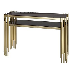 3D Black Luxury Faux Marble Narrow Console Table Rectangle Stainless Steel in Gold