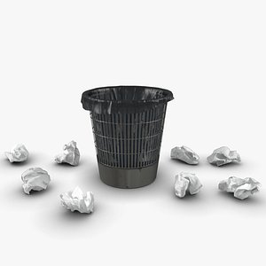 trash bin crumpled paper 3D model