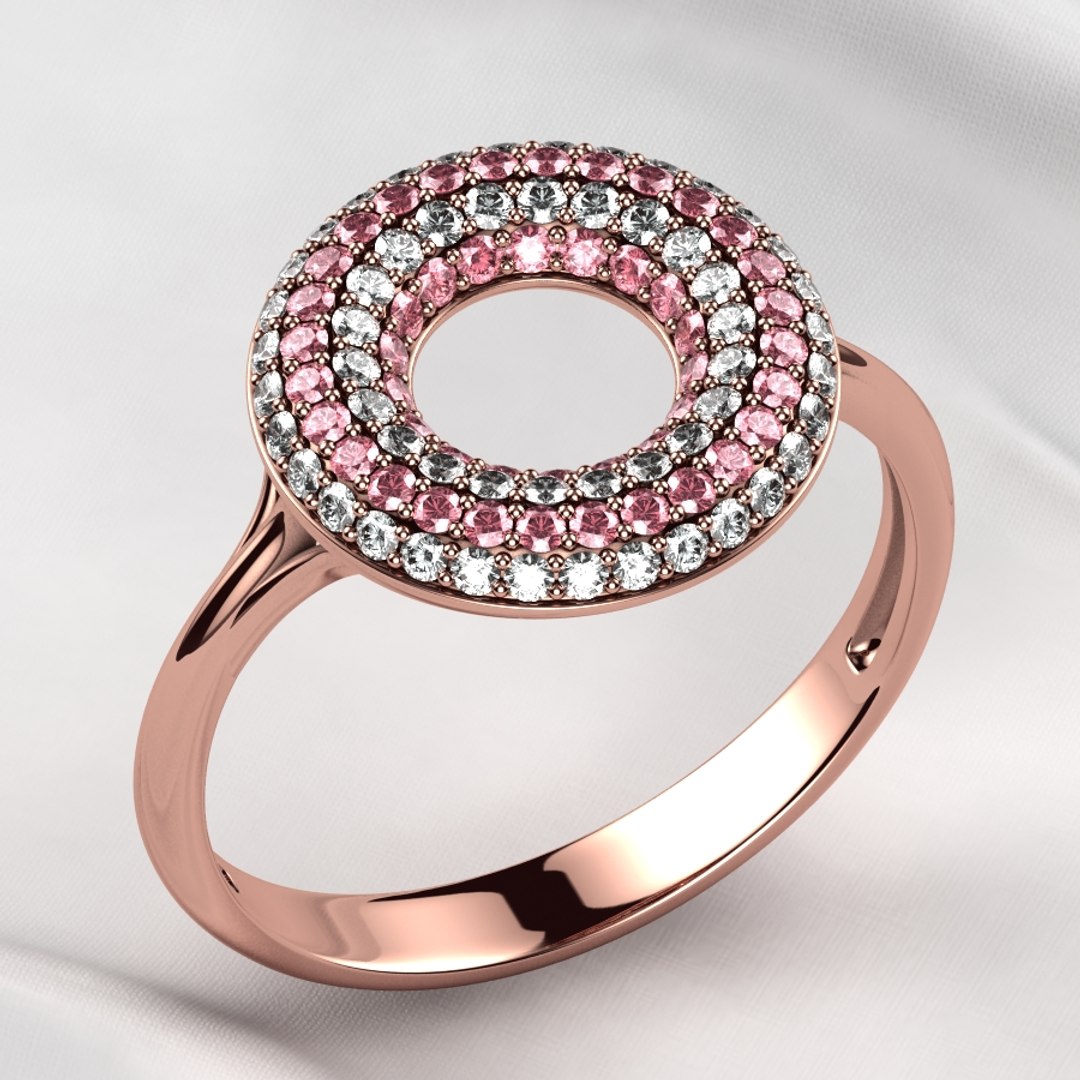 3D 100 Gems Circle Pave Fashion Gold Ring model - TurboSquid 1799394