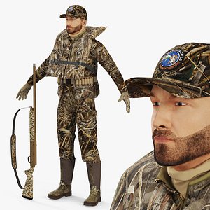 Waterfowl Hunter with Camo Life Jacket in A-Pose Fur