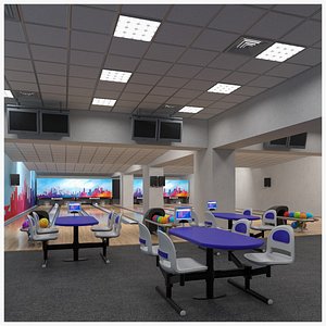 Bowling Center Interior with Furniture