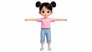 Stylized Cartoon Asian Girl Character Rigged  Animated Cute girl model