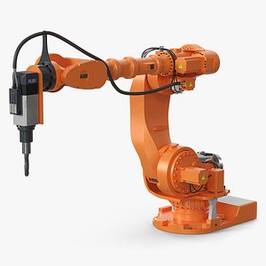 3D ABB 7600 Industrial Robot with Drilling Tool Orange model