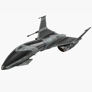 3D model Dirty Futuristic Fighter Spaceship in Flight