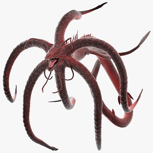 Alien Aquatic Predator with Elongated Limbs Red Rigged for Maya 3D