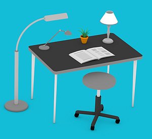 lamps desk plant 3D model
