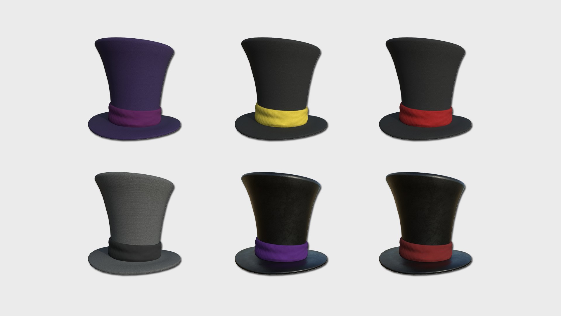 3D 06 Top Hats Colors - Character Fashion Design - TurboSquid 1815586