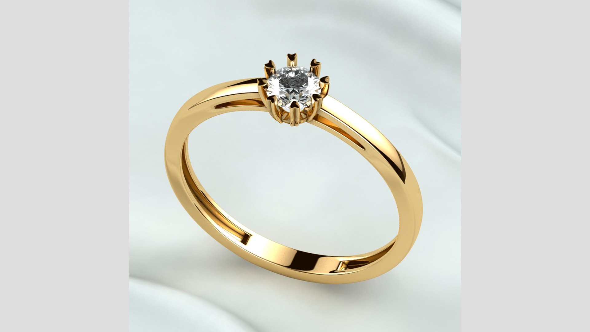 Heart Shaped Prongs 4mm Diamond Gold Ring 3D model - TurboSquid 1872214