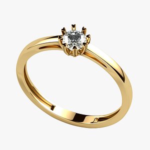 Heart Shaped Prongs 4mm Diamond Gold Ring 3D model