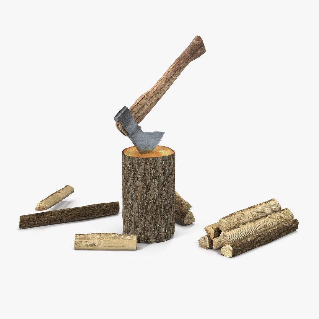 Hatchet Split Wood 3D Model 3D model preview