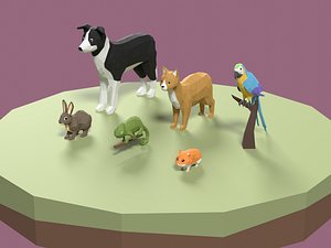 3D Lowpoly stylized PET animals pack model