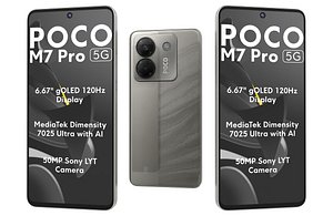 3D Xiaomi Poco M7 Pro 5G Silver Low Poly