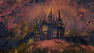 3D 360 VR Panoramic Spooky Castle equirectangular handpainted Low-poly model