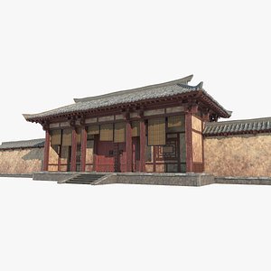 3D Gate and gatehouse of ancient Asian architecture model