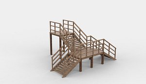 3D Old Wooden Stairs 3D model model