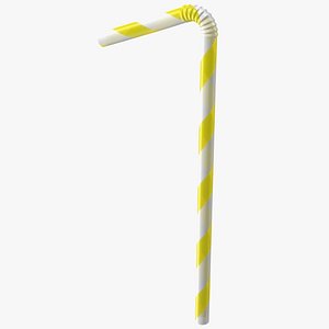 Bendy Plastic Drinking Straw Yellow 3D model