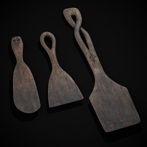 3D Old Carved Spatulas model
